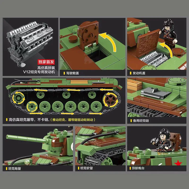 Kaufen 726PCS Military Russland KV 1 Tank Bausteine kompatibel legoing WW2 Military Tank Armee Soldaten Figuren Waffe teile Ziegel