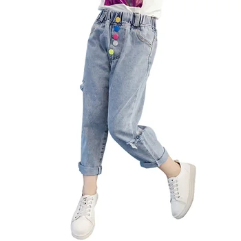 

Jeans Girl Colorful Children's Jeans For Girls Patch Pocket Jeans Kids Spring Children's Clothing 6 8 10 12 14 Year