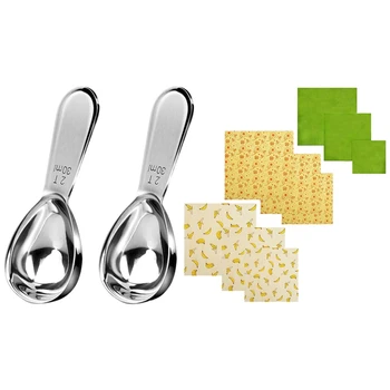 

2 Pcs 304 Stainless Steel Tablespoon Measuring Spoon & 9 Pcs Reusable Beeswax Food Wrap, 3 Small, 3 Medium, 3 Large