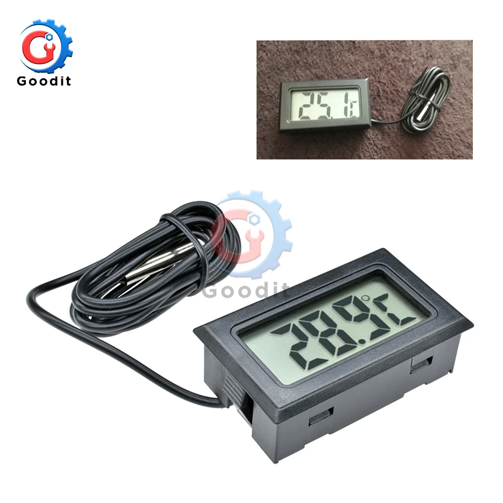 

Mini LCD Digital Thermometer -50~110 ℃ Refrigerator Fridge Thermometer indoor outdoor Probe 1M for Freezer Temperature Black