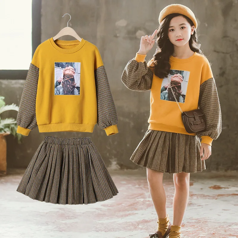 

Women's Big Kid Spring Clothing 2020 New Style Fashion Girls 12-Year-Old Western Style Plaid Pleated Skirt Online Celebrity Dres