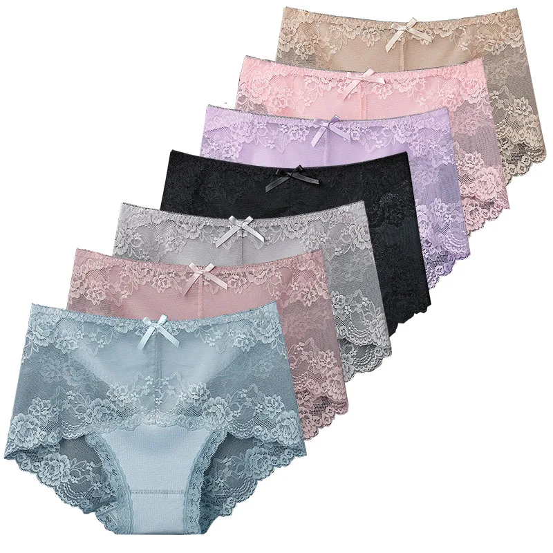 7Pcs Cotton Women's underwear lace transparent panties comfortable antibacterial plus size pants female sexy lingerie men s sexy lace breathable comfortable large size sexy thong panties underwear sexy lace breathable comfortable large size