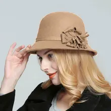 Женская элегантная винтажная модная кепка-котелок с широкими полями для взрослых, имитация шерсти, цветочный фетр, теплая круглая осенне-зимняя Панама