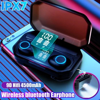 

TWS Wireless bluetooth Earphone LED Display Light Headphones IPX7 9D Hifi Headset Earbuds with 4500mAh Charging Case
