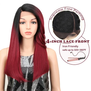

magic Hiar Straight Wigs 22 Inch Blonde Red Synthetic Lace Front Wigs Heat Resistant Fiber Synthetic Ombre Hair For Balck Women
