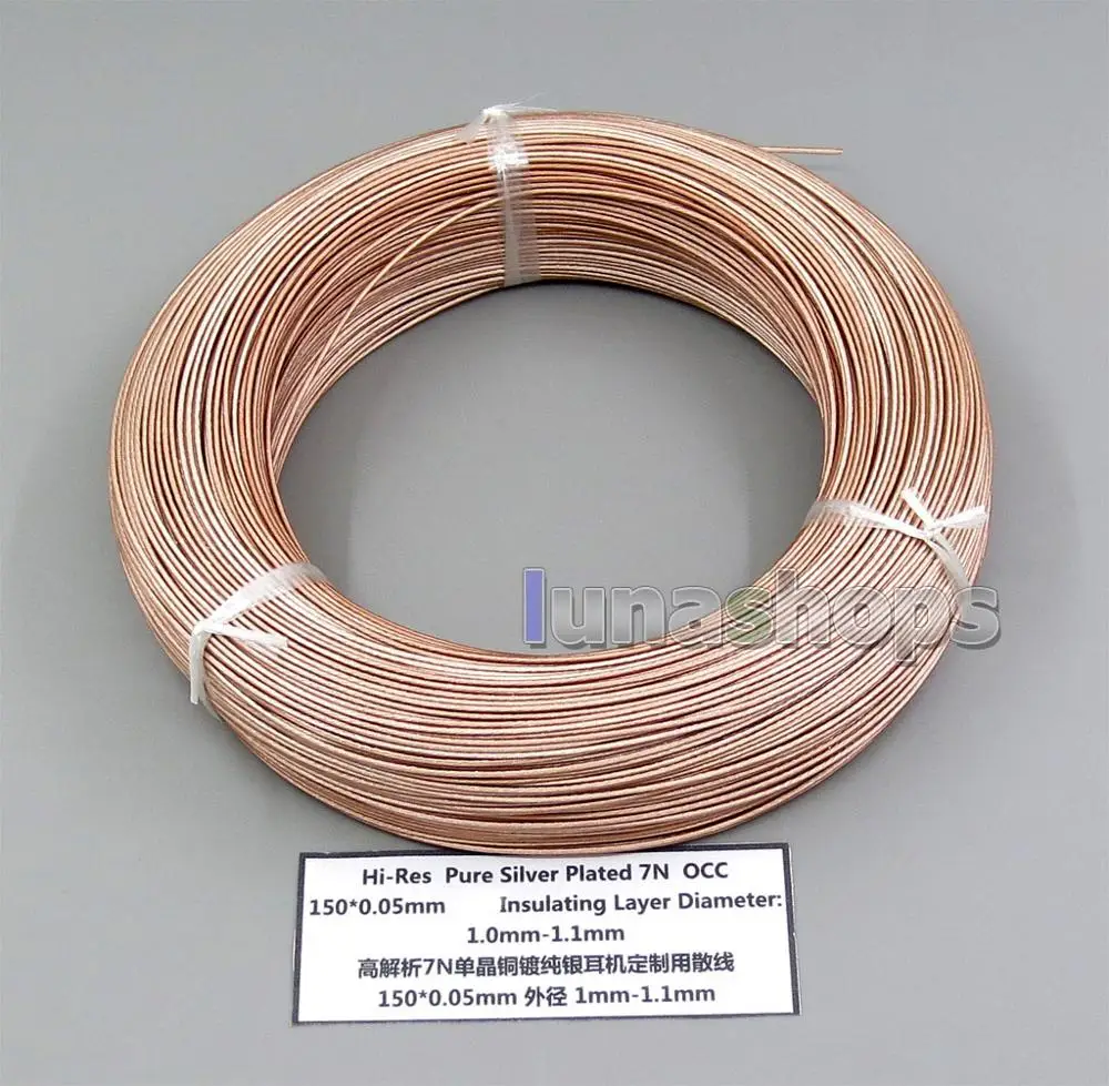 

LN006255 100m Hi-Res Pure Silver Plated 7N OCC 150*0.05mm Insulating Layer Earphone Headphone Bulk Wire Cable OD 1-1.1mm