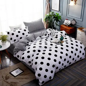 

Black White Wave point Lattice Dot Bed Cover Set Duvet Cover Adult Child Bed Sheet and Pillowcase Comforter Bedding Set 61007