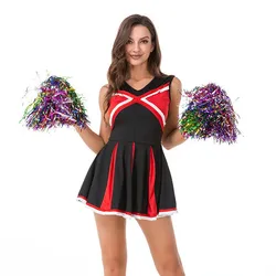 Cheerleader Uniform Women Adults  Performance Outfit Japanese Schoolgirl Cosplay Costume Sleeveless Crop Top Mini Pleated Skirt