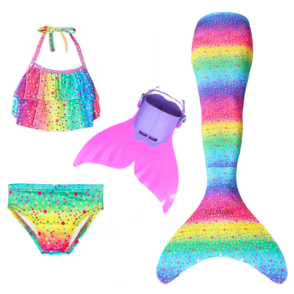 Halloween Kids Girls Mermaid Tails with Fin Swimsuit Bikini Bathing Suit Dress for With Flipper Monofin For Swim Costumes | Тематическая