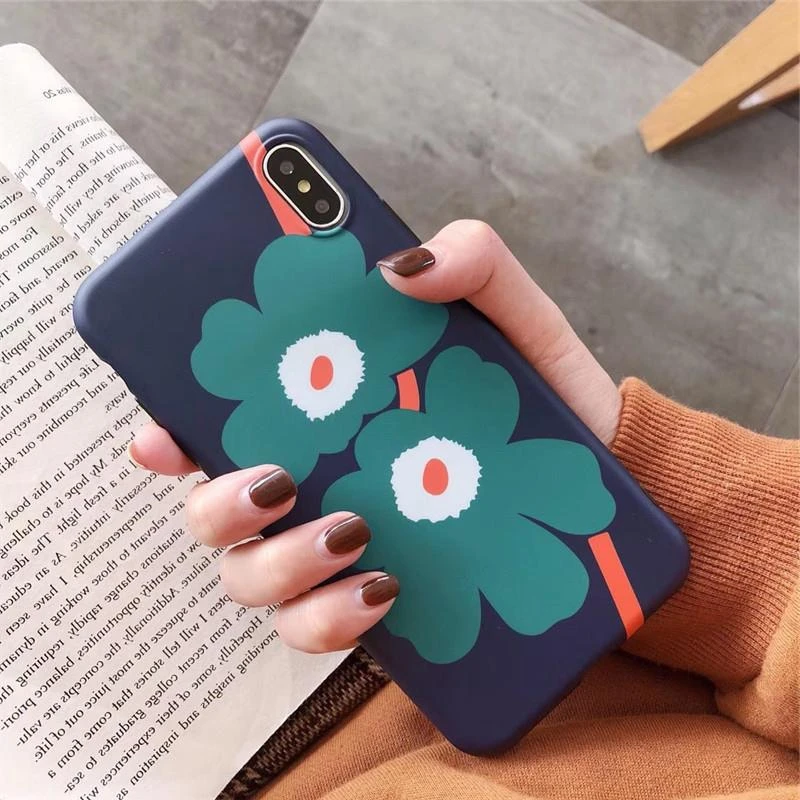 

Ins Girl Style Green Flower Phone Case for Iphone X XR XS MAX Printed Cover for Iphone 6S 6 7 8 Plus Bling Sequins