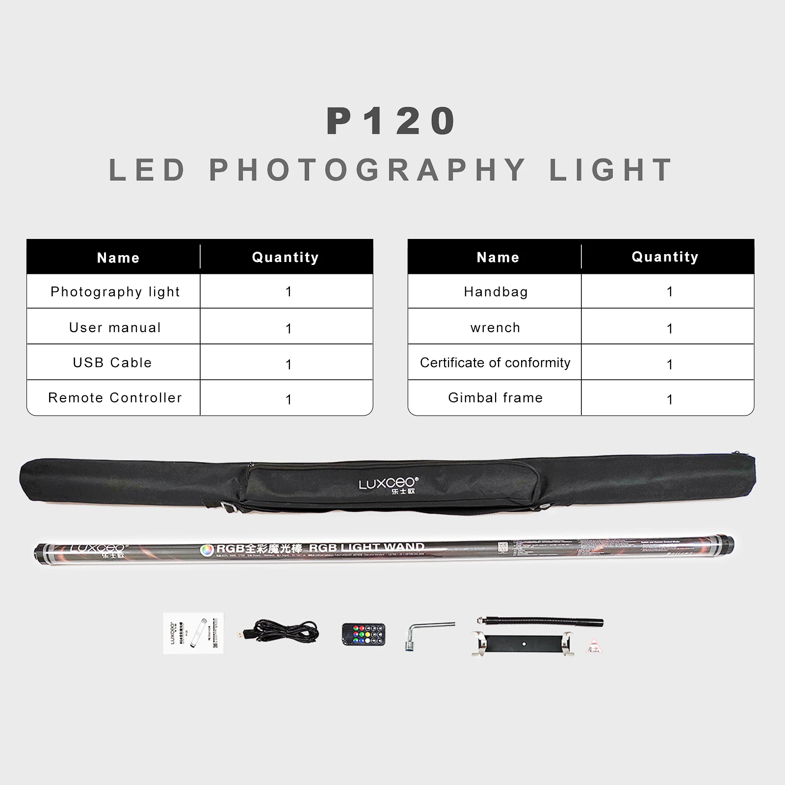 Description Picture 2 of itemLUXCEO P120 LED RGB Video Light Wand Tube 120cm IP68 Waterproof With APP Control 1350LM Studio Fill Lighting For Photographers