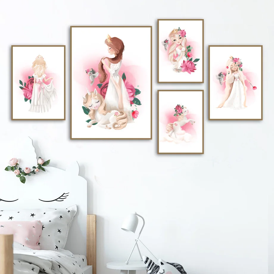 

Unicorn Castle Girl Princess Flower Wall Art Canvas Painting Nordic Posters And Prints Wall Pictures For Baby Kids Room Decor