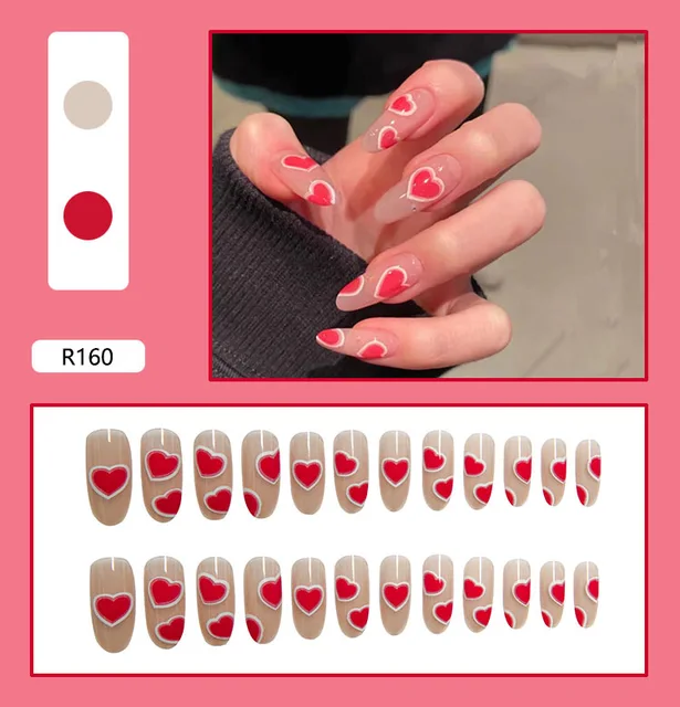 24 Sheet/Set Cute Face Fake False Nail Tips Grid Round Full Cover Glue Manicure Makeup New Design Pure Art Nail Stickers R160