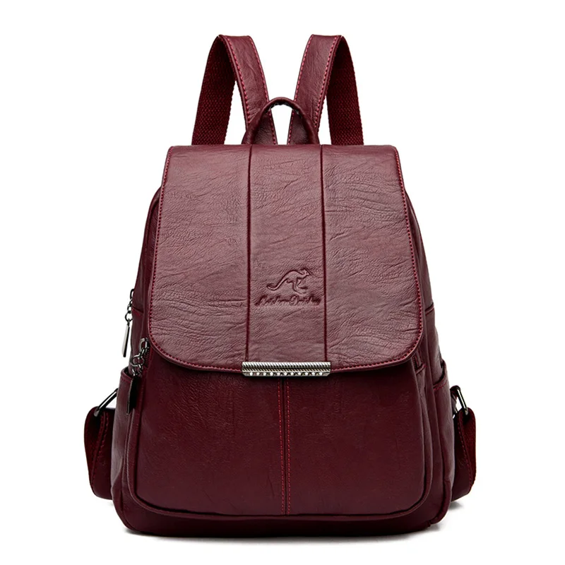 High Quality Leather Backpack Woman New Arrival Fashion Female Backpack String Bags Large Capacity School Bag Mochila Feminina - Цвет: Wine Red