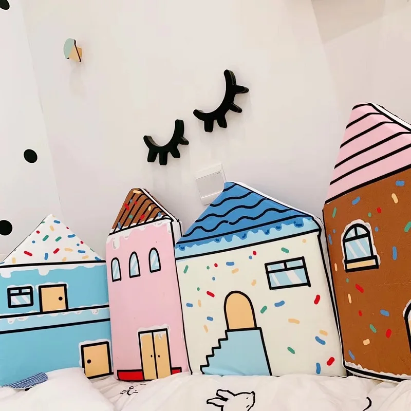 4pcs Baby  Bed Bumper  Cartoon House Shape Ruffle Newborn Infant Protection For Crib Baby Bed Cute Soft Bag Anti-collision Toy
