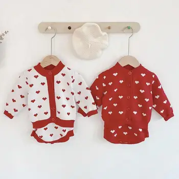 

Baby Girls Clothes Autumn Baby Knitted Bodysuit Set Heart Newborn Baby Girl Sweater Knitted Cardigan Cotton Baby Girls Jumpsuit