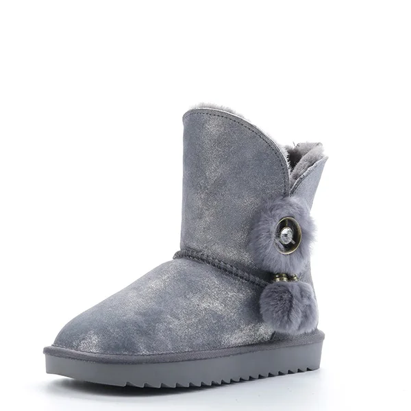 Женские зимние ботинки высокого качества; зимняя обувь из натуральной воловьей кожи с натуральным мехом; теплые Классические Женские ботинки в австралийском стиле на платформе; большие размеры - Color: Gray Boots