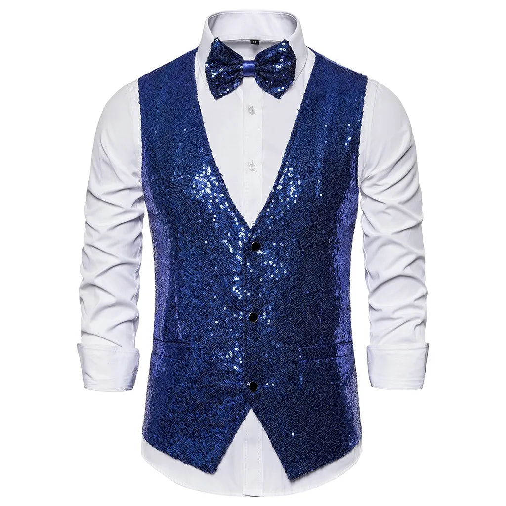 Блестками Для мужчин костюм жилет Slim Fit вечерние Для мужчин жилет без рукавов chalecos para hombre d91212