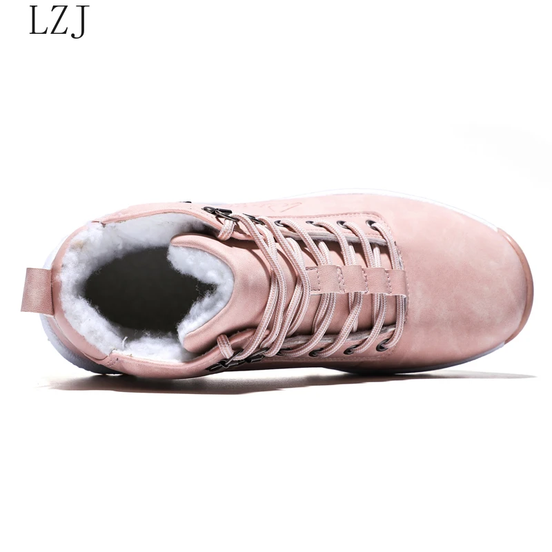 Winter Outdoor Plush Warm Snow Boots For Women PU Leather Waterproof Snow Shoes Pink Fashion Ankle Boots Woman Big Size 42