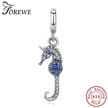 

New Design 100% 925 Sterling Silver Dangle Charm Fashion Seahorse Crystal Beads Fit Original Pandora Charms Bracelet DIY Jewelry