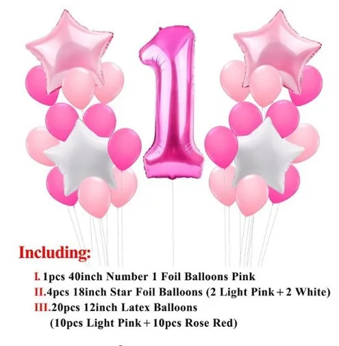 Детский душ с цифрами 1 воздушный шар с фольгой для младенцев, первый месяц для детей в возрасте 18 дюймов, пятиконечная звезда, золотой розовый шар