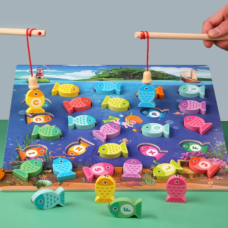 Montessori Early Educational Learning Toys Wooden Pretend Fishing Magnetic Board Game Interactive Children Toy Christmas Gift