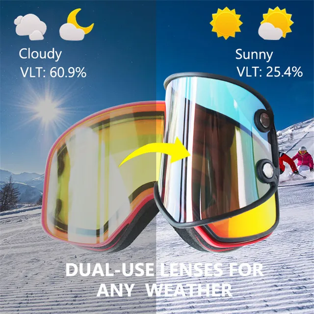 US $31.12 Ski Goggles 2 in 1 with Magnetic Dualuse Lens for Night Skiing Antifog UV400 Snowboard Eyewear Me