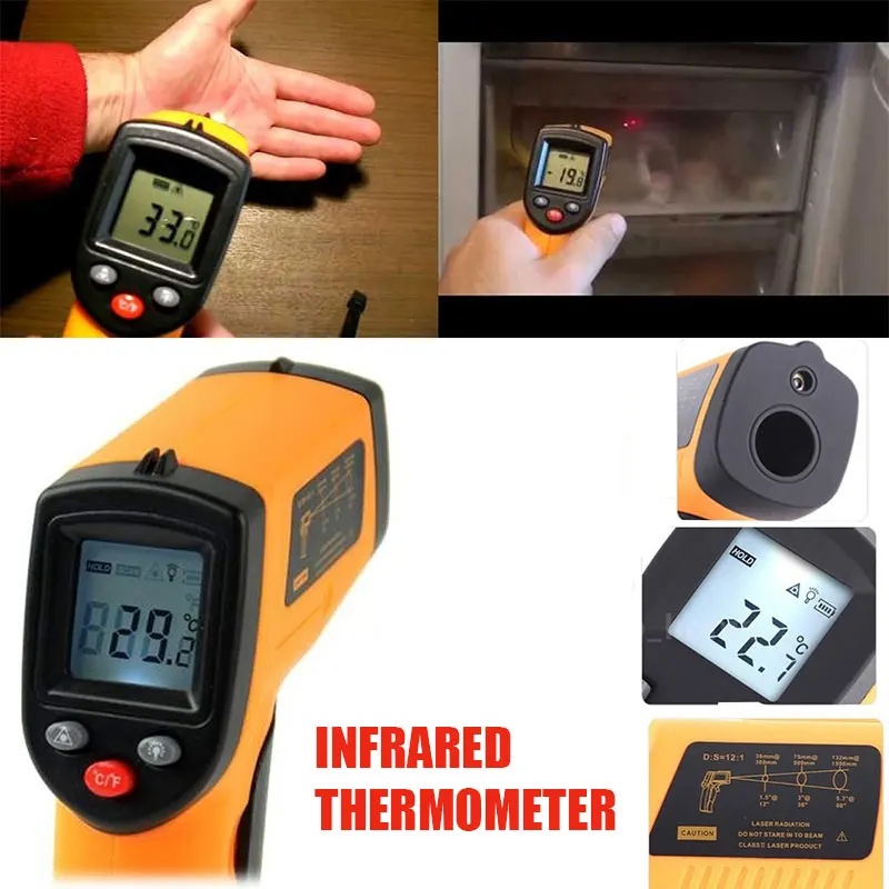 

Yellow Black 0.95 Preset Health Contactless Infrared Thermometer Temperature Measurement Tool with LCD Measuring Tools