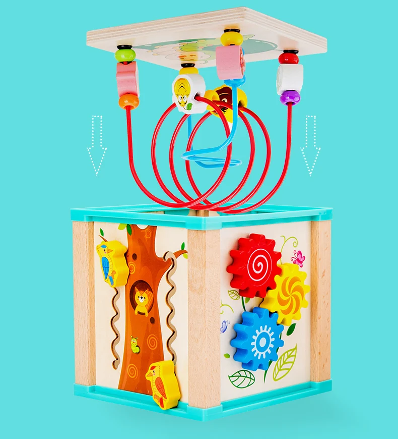 New wooden multi-functional owl surrounded by beaded treasure chest children puzzle early teaching hand-eye coordination toys