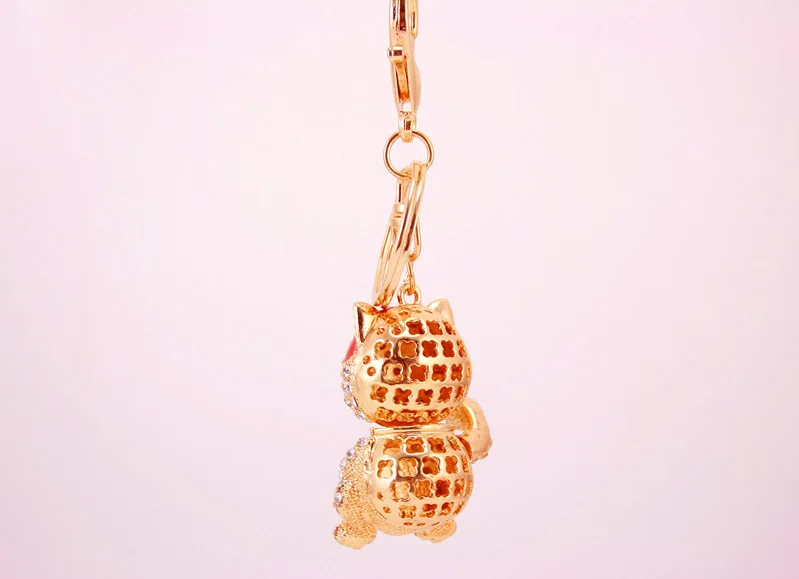 Chinese-style Creative Cute Diamond Set Crystal Lucky Cat Car Key Ring Kitten Metal Pendant Key Chain