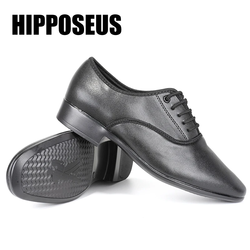 Men Dance Shoes Leather Tango Ballroom Latin Salsa Rubber Sole Low