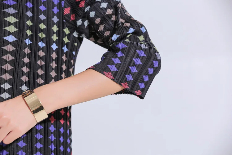 Miyake fold платье с рукавом в семь точек и цифровым принтом новые модные облегающие миди платья
