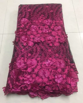 

2019 New Style French Net Lace Fabric 3D Flower African Tulle Mesh Lace Fabric High Quality Nigerian Lace Fabrics ZA156