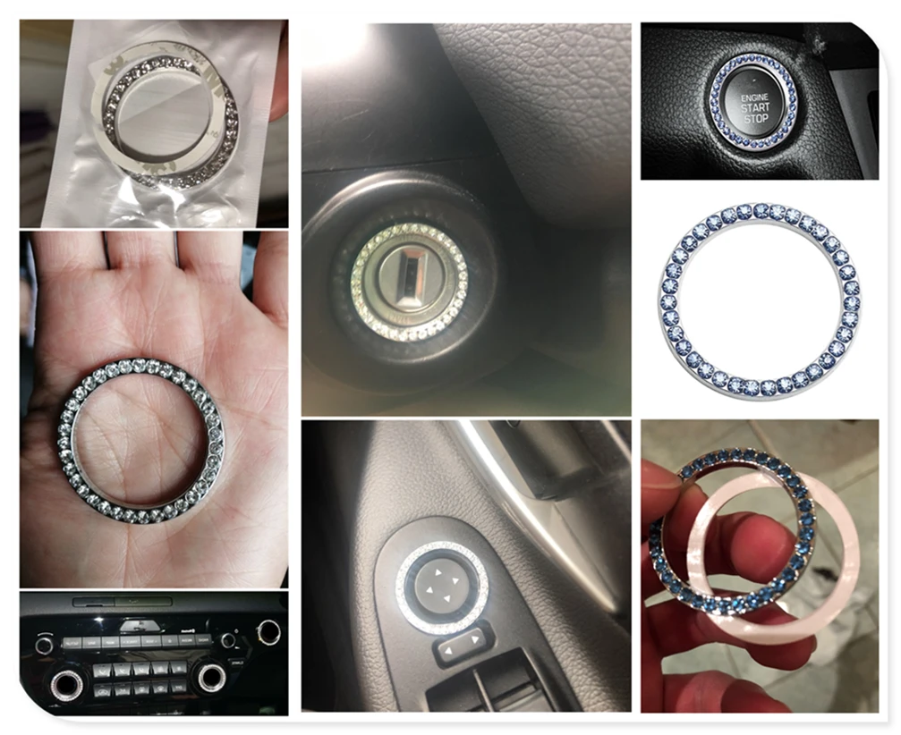 1x Auto Car SUV Decorative Chrome Accessories Button Start Switch Diamond Ring 