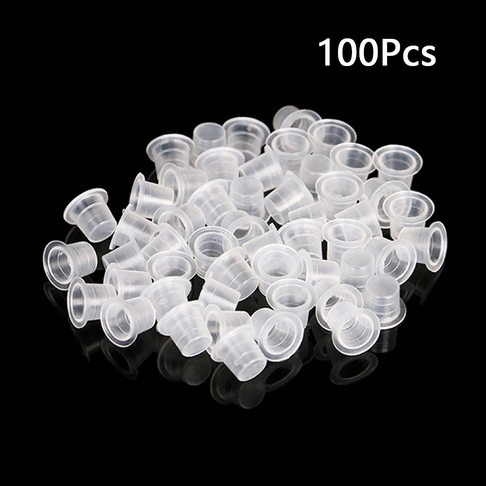 100pcs Ink Cup Convenient Tattoo Plastic Disposable Makeup Holder Caps Pots Pigment Container Durable Clean Transparent | Красота и