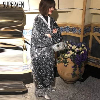 

SuperAen Europe Fashion Trench Coat for Women Spring New 2020 Wild Casual Ladies Windbreakers Sequined Women Clothing