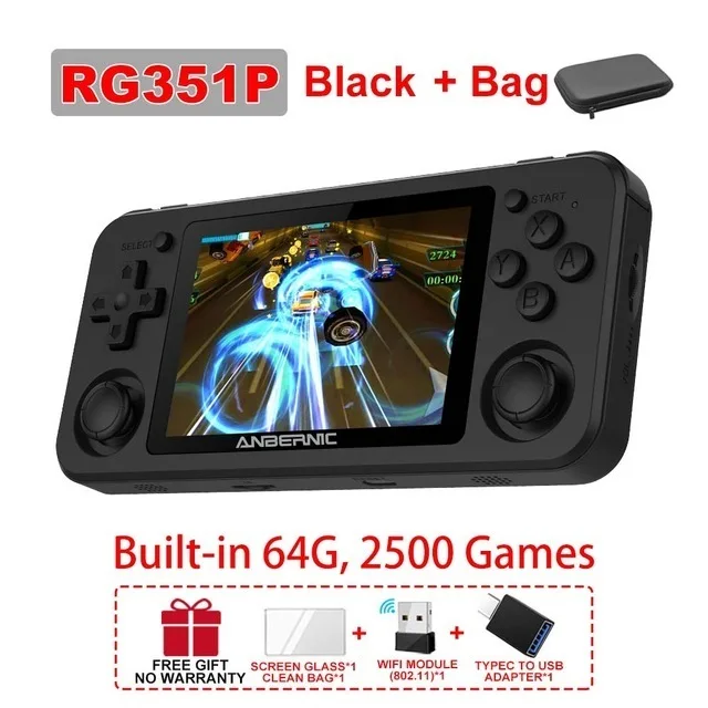 ANBERNIC RG351M New Version Wifi PS1 Retro GAME 2500 GAMES 64G Games RG351P -Upgrade Version RK3326 N64 Pocket Game Player 351M 