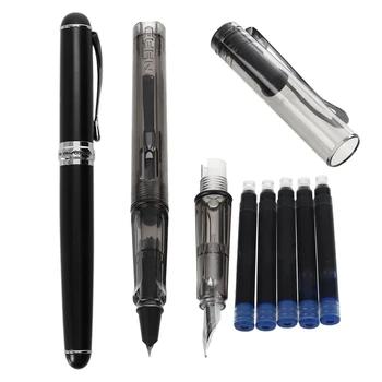 

Jinhao 1 Pcs Luxury Calligraphy Fountain Pen & 1 Set Blue Ink Jinhao Medium Fine Nib Fountain Pen Transparent Black