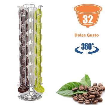 

24/32Cups Rotatable Coffee Pod Holder Stainless Steel Display Capsule Rack Tower Stand Storage Shelves Non-slip Base