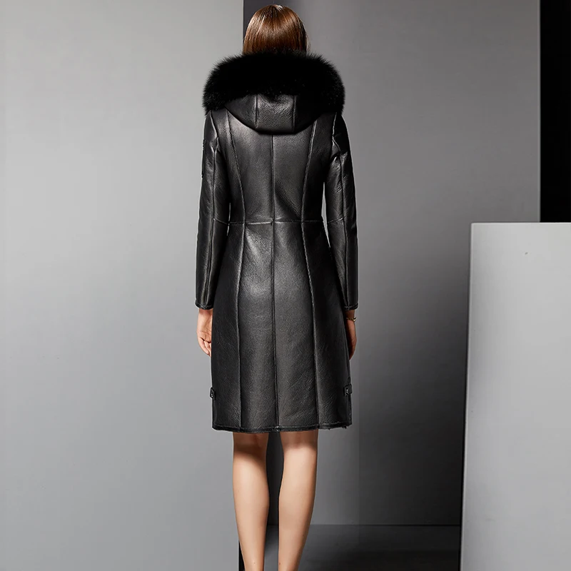 Новое зимнее утепленное пальто из натуральной овечьей кожи, женское черное пальто с воротником из натурального Лисьего меха, российские замшевые пальто размера плюс 5XL 6XL