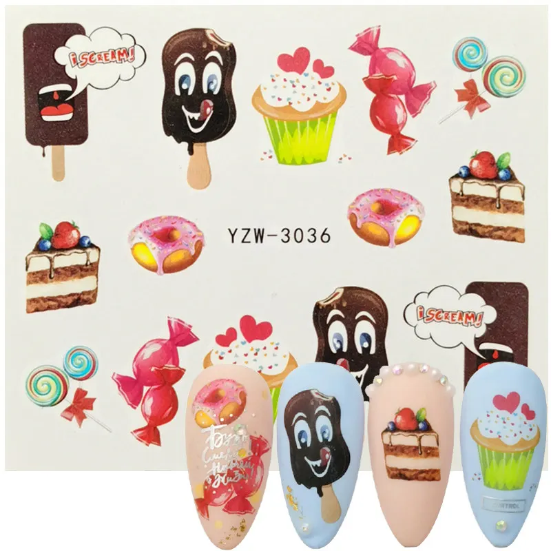 

2023 New Arrivals Nail Sticker Ice Creams Cake Water Decal Accessories Summer Designs Manicure Slider Nail Art Transfer Sticker