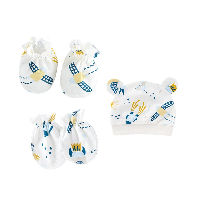 Baby Hats Infant Protection Face Anti Scratching Cotton Gloves Bunny Ear Hat Foot Cover Set Newborn Mittens Socks Beanies Caps baby accessories store near me	