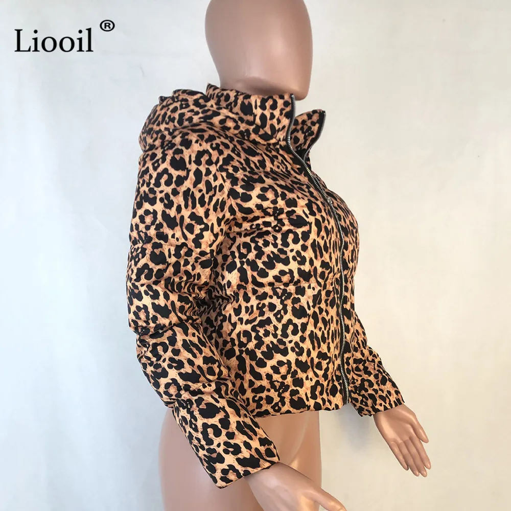 Liooil камуфляжные леопардовые теплые зимние пальто и куртки для женщин с длинным рукавом на молнии осеннее женское сексуальное Пальто Куртка с капюшоном