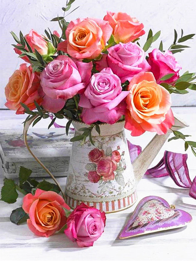 5D DIY Diamond Painting Flowers Vase Cross Stitch Kit Full Drill Embroidery Mosaic Rose Art Picture Of Rhinestones Gift Decor 