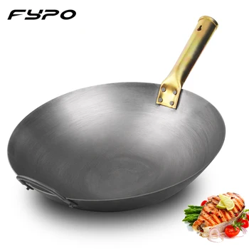 

Fypo Chinese Traditional Handmade Iron Wok Non-stick Pan Non-coating Gas and Induction Cooker Cookware Kitchen High Quality pot