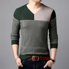YUSHU осень теплый свитер v-образный вырез шерстяной мужской свитер брендовая одежда тонкий прилегающий вязаный кашемировый пуловер Мужской M-3XL