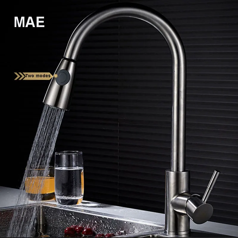 Deck Mounted Kitchen Sink Faucets Pull Out Hot and Cold Mixer Tap