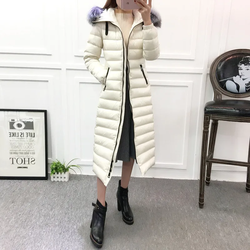 Новинка 2020 зимний женский пуховик длинное пальто с капюшоном воротник из лисьего