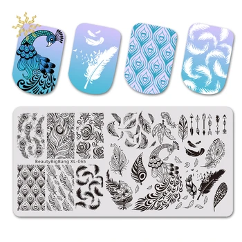 

BEAUTYBIGBANG 6*12CM Rectangle Birds Peacock Feather Nail Art Stamp Template Image Plate Stamping Plates for Nails K510