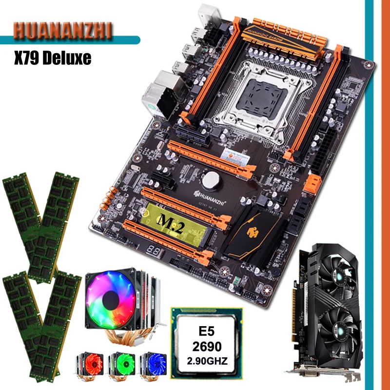 Материнская плата HUANANZHI deluxe X79 с разъемом M.2 ЦП E5 2690 C2 кулер ОЗУ 32 Гб (4*8 ГБ) DDR3 RECC 1 ТБ